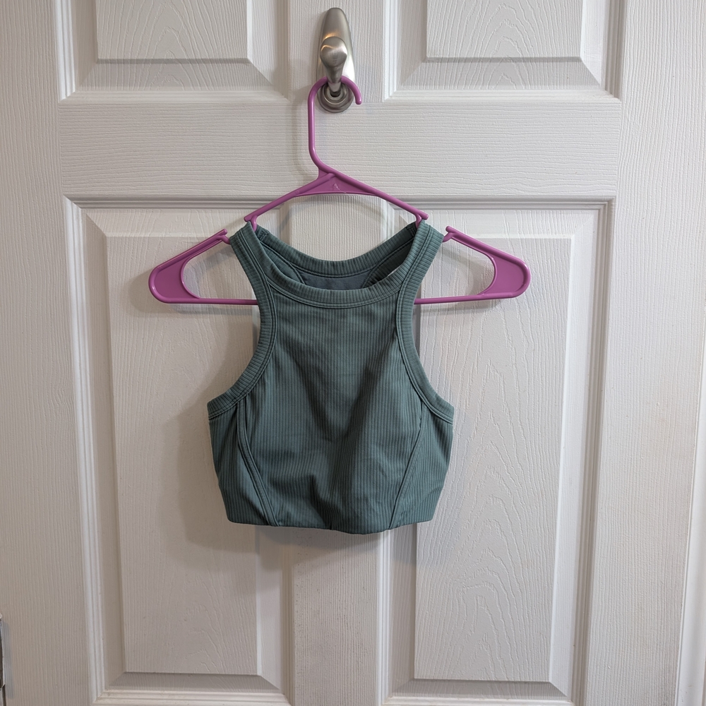 Lululemon Ribbed Nulu High-Neck Yoga Bra Tidewater Teal - Size 6